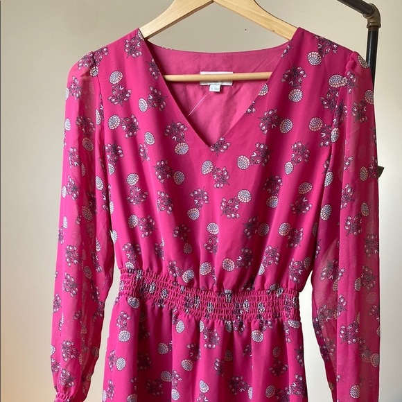 LOFT Vibrant Pink Floral V-Neck Dress - Picture 5 of 6